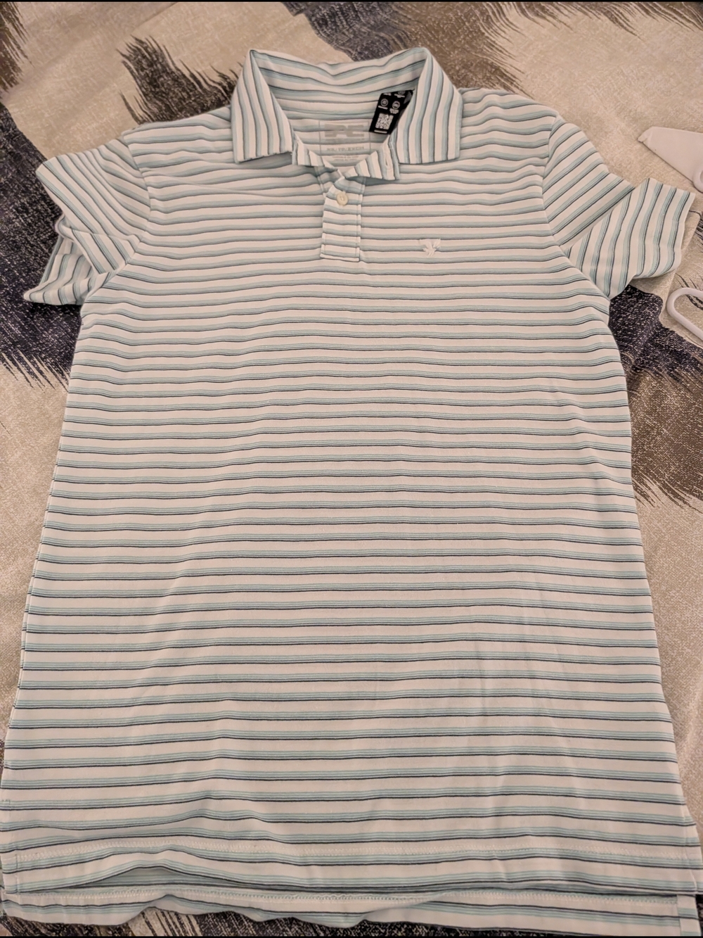 American Eagle Outfitters Light Blue and White Striped Polo